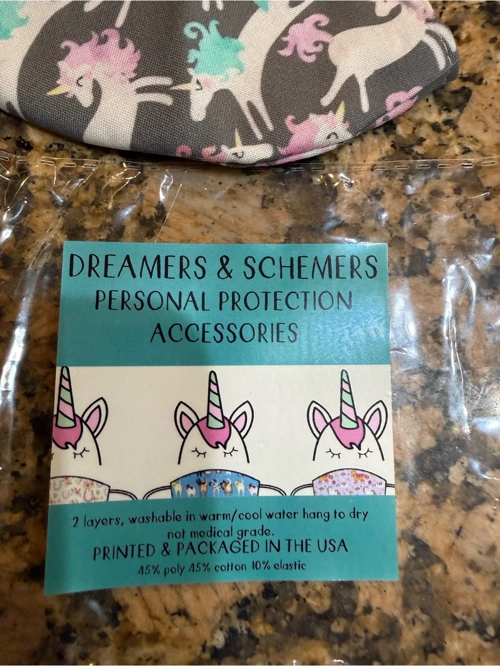 New! 4 soft washable Face Masks - Multicolor Unicorn & Animal Prints